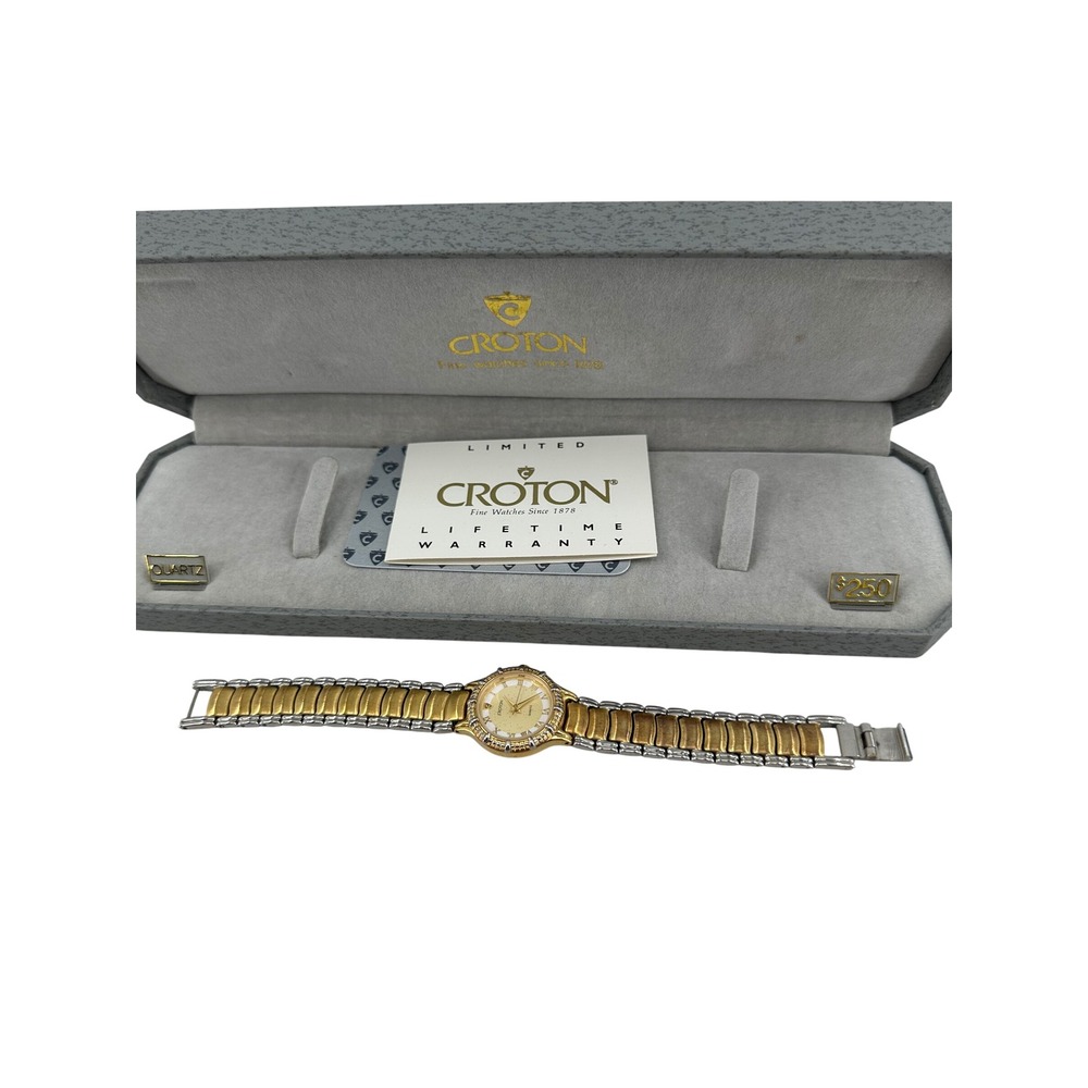 Croton Ladies Two Tone 23K Gold Plated Quartz Watch Roman Numeral Dial with Box
